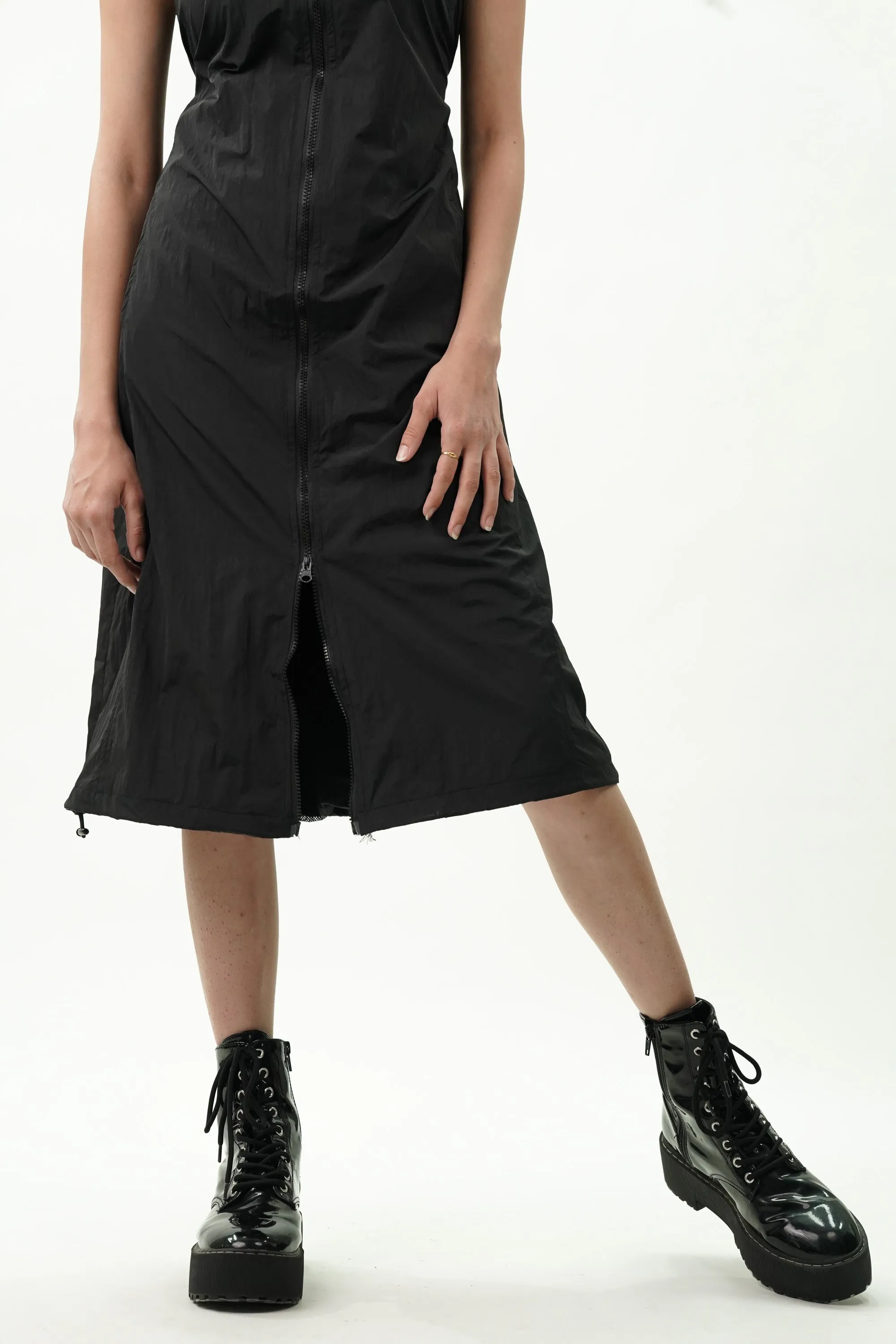 Black Double Slider Zipper Vest Dress