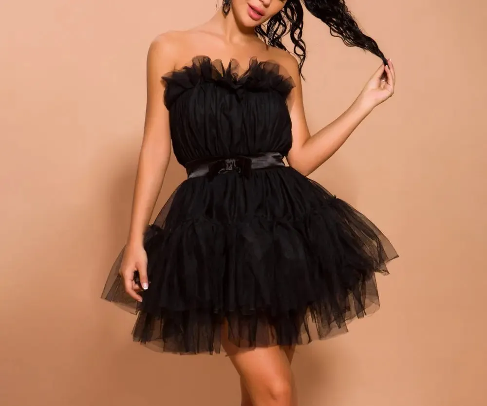Black  Mesh Backless Sexy Short Dress