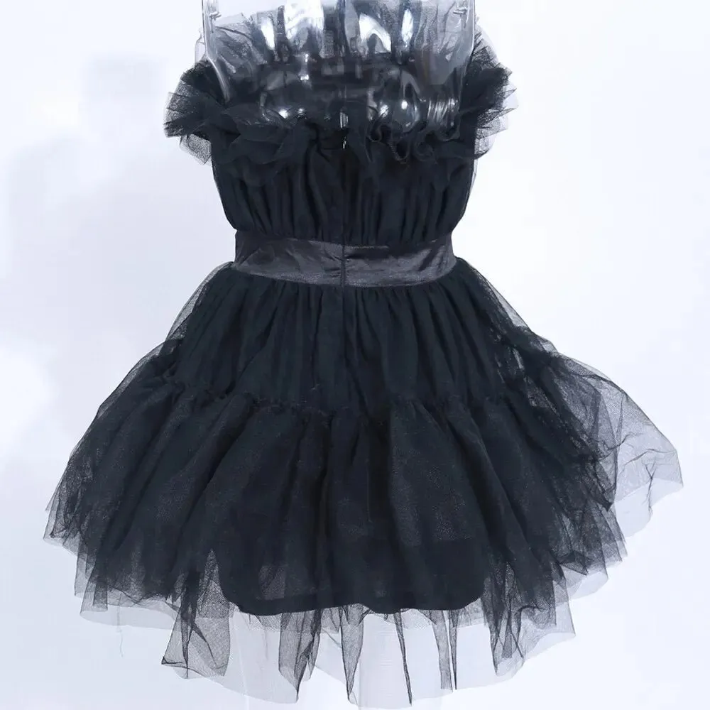 Black  Mesh Backless Sexy Short Dress