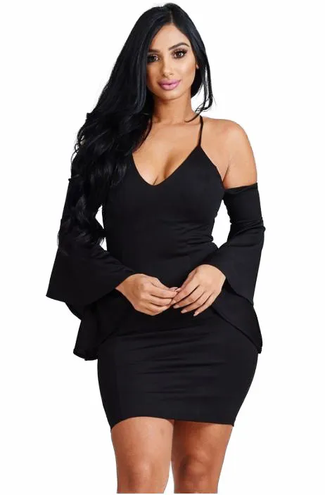 Blue Bell Sleeve Cold Shoulder Mini Dress