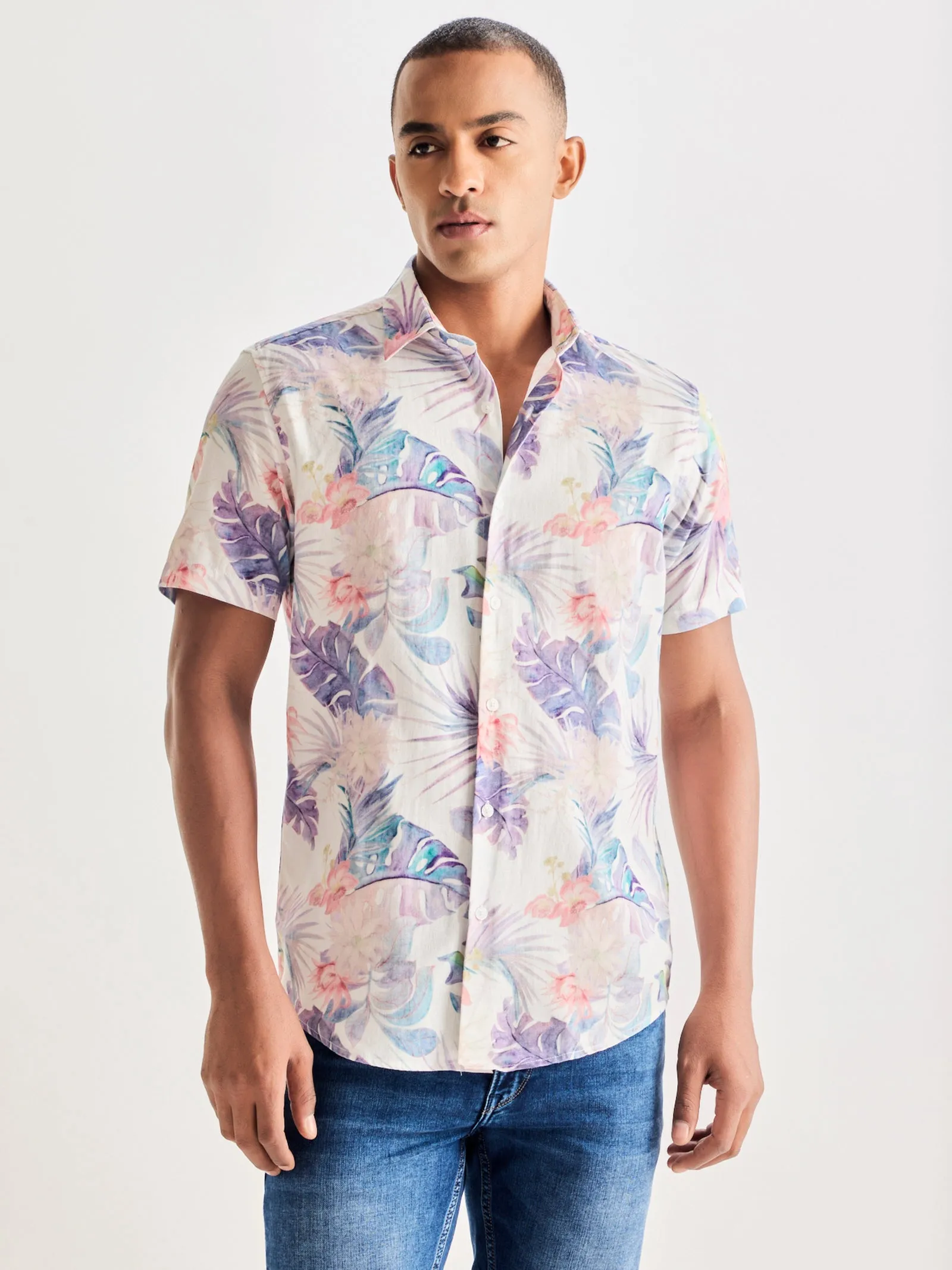 Blue Linen Printed Shirt