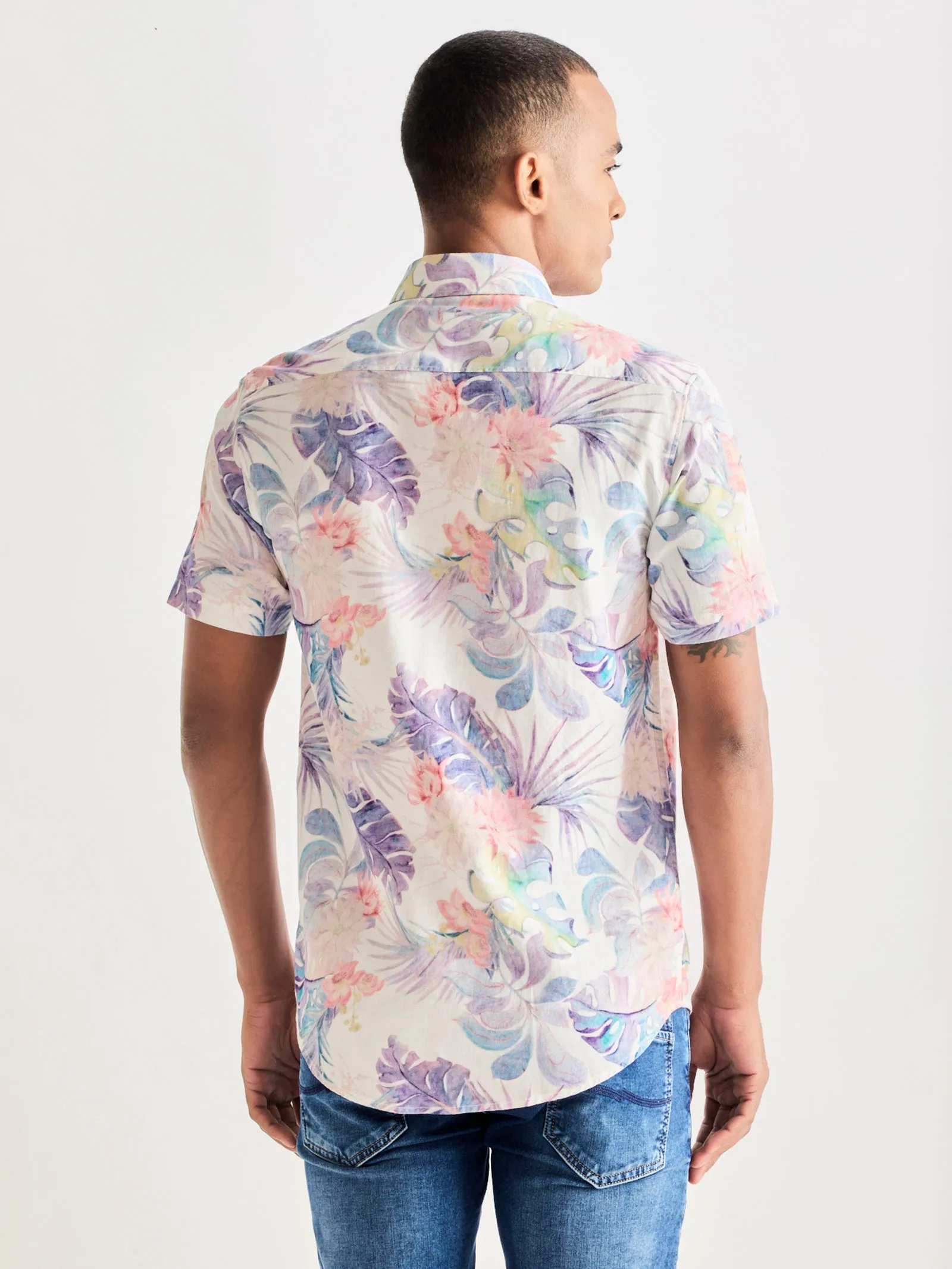 Blue Linen Printed Shirt