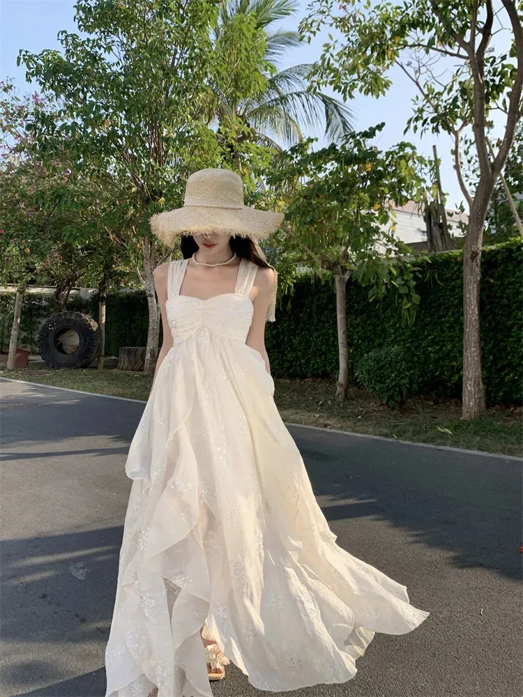 Bonnyshow Beach Holiday Elegant Party Long Dresses for Women 2024 Summer New Korean Fashion Sundress Embroidery Sleeveless Female Clothing