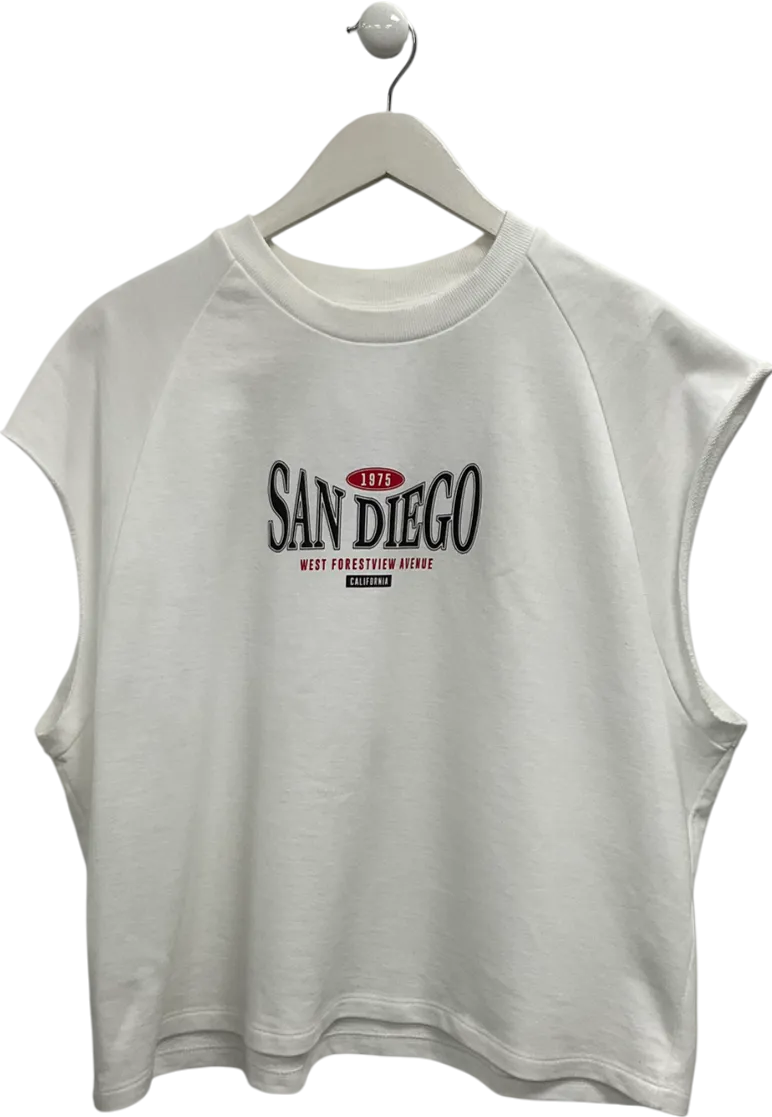 boohooMan White San Diego Sleeveless Sweat Vest UK L