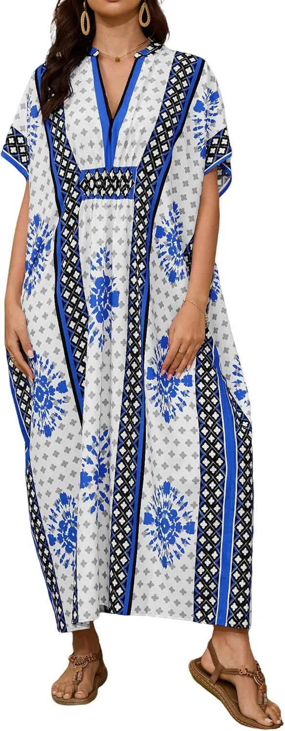 Bsubseach Kaftan Dresses for Women V Neck Modern Caftans Plus Size Swimsuit Coverup Beach Loungewear Dress