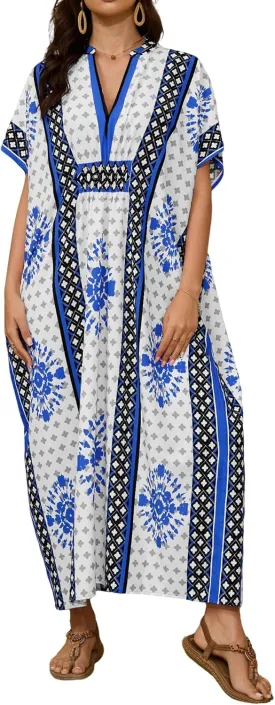 Bsubseach Kaftan Dresses for Women V Neck Modern Caftans Plus Size Swimsuit Coverup Beach Loungewear Dress