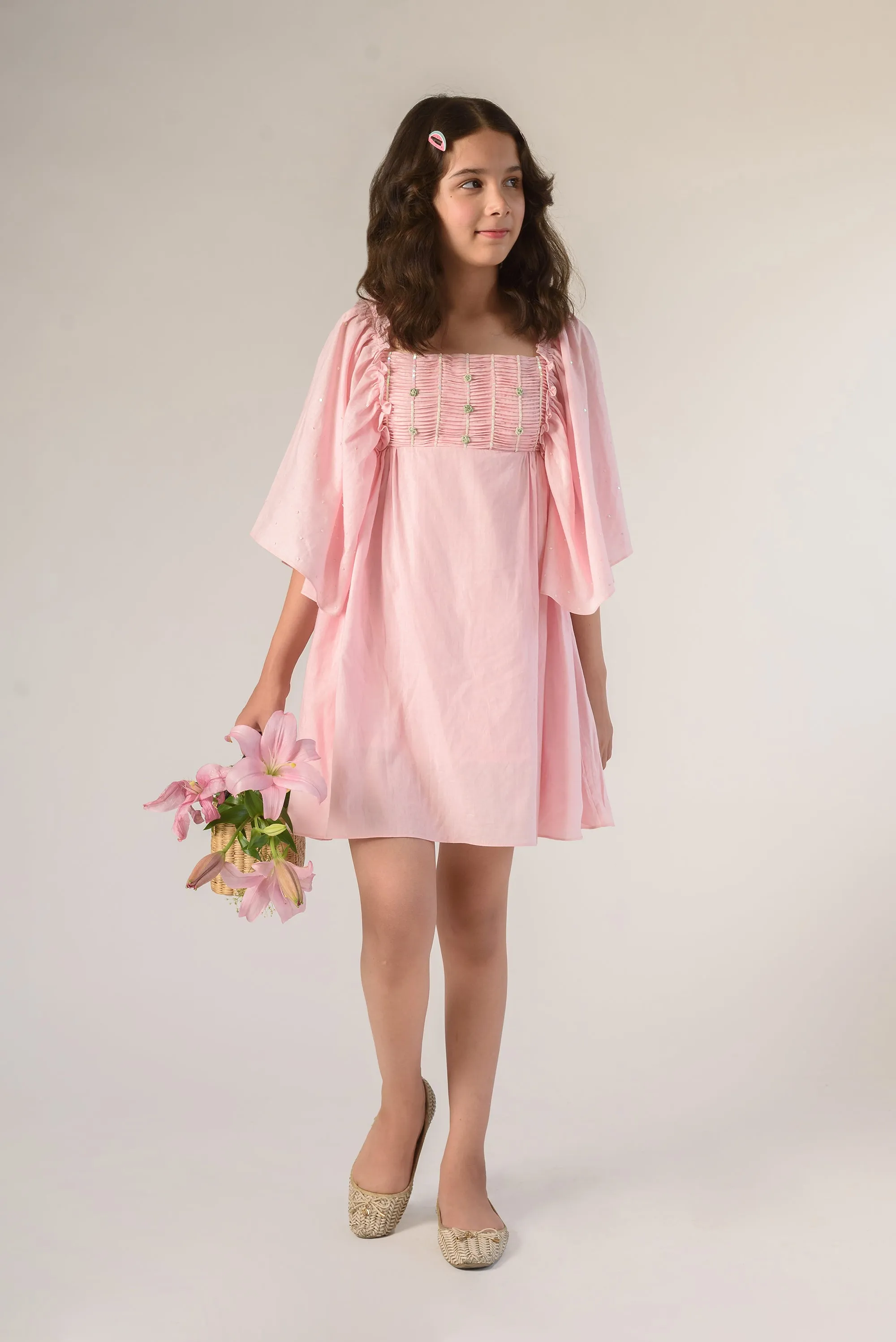 Bursting Meadows- Hand Embroidered Organic Cotton Dress