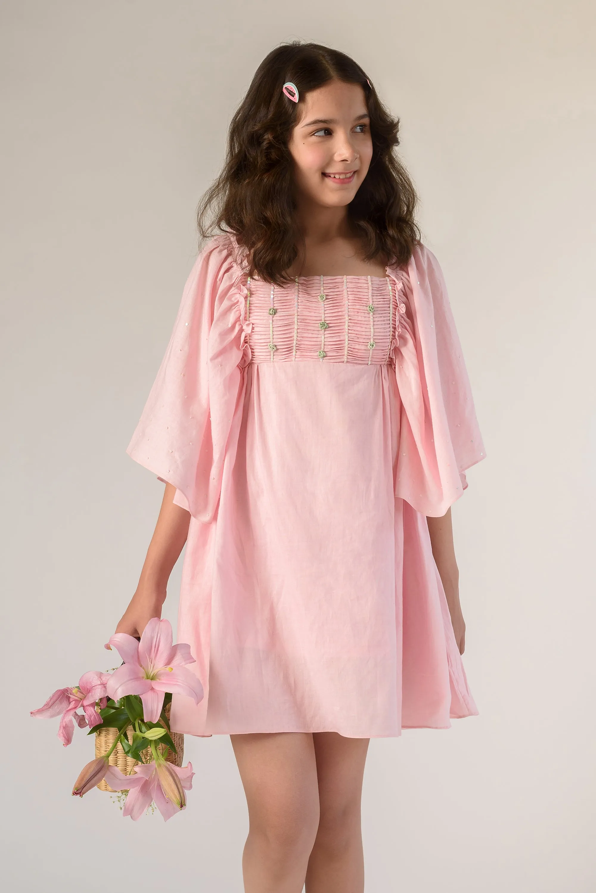 Bursting Meadows- Hand Embroidered Organic Cotton Dress