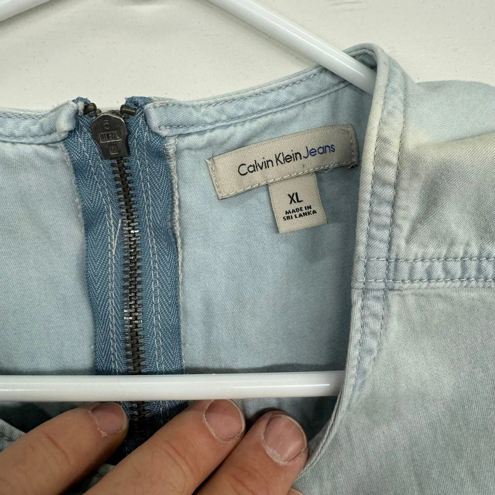 Calvin Klein Jeans | Womens Light Wash Denim Mini-Dress | Color: Blue | Size: XL | Pre-Owned