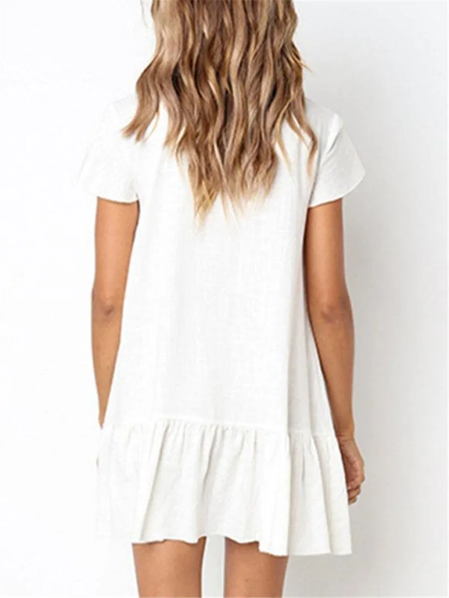 Casual Fashion Solid Color Decorative Button Mini Dresses