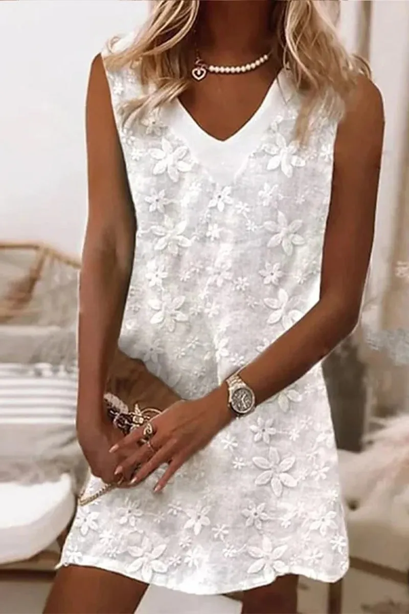 Casual Sweet Solid Embroidered Vest Dresses