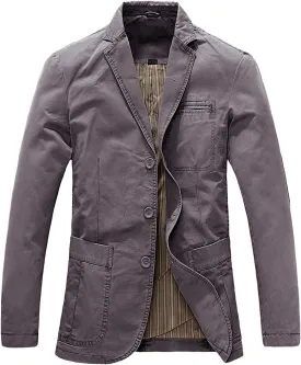 chouyatou Men's Casual Three-Button Stripe Lined Cotton Twill Suit Jacket