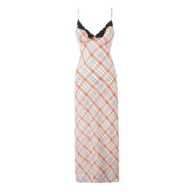Contrast Lace Trim V Neck Spaghetti Strap Printed Mermaid Maxi Sundress