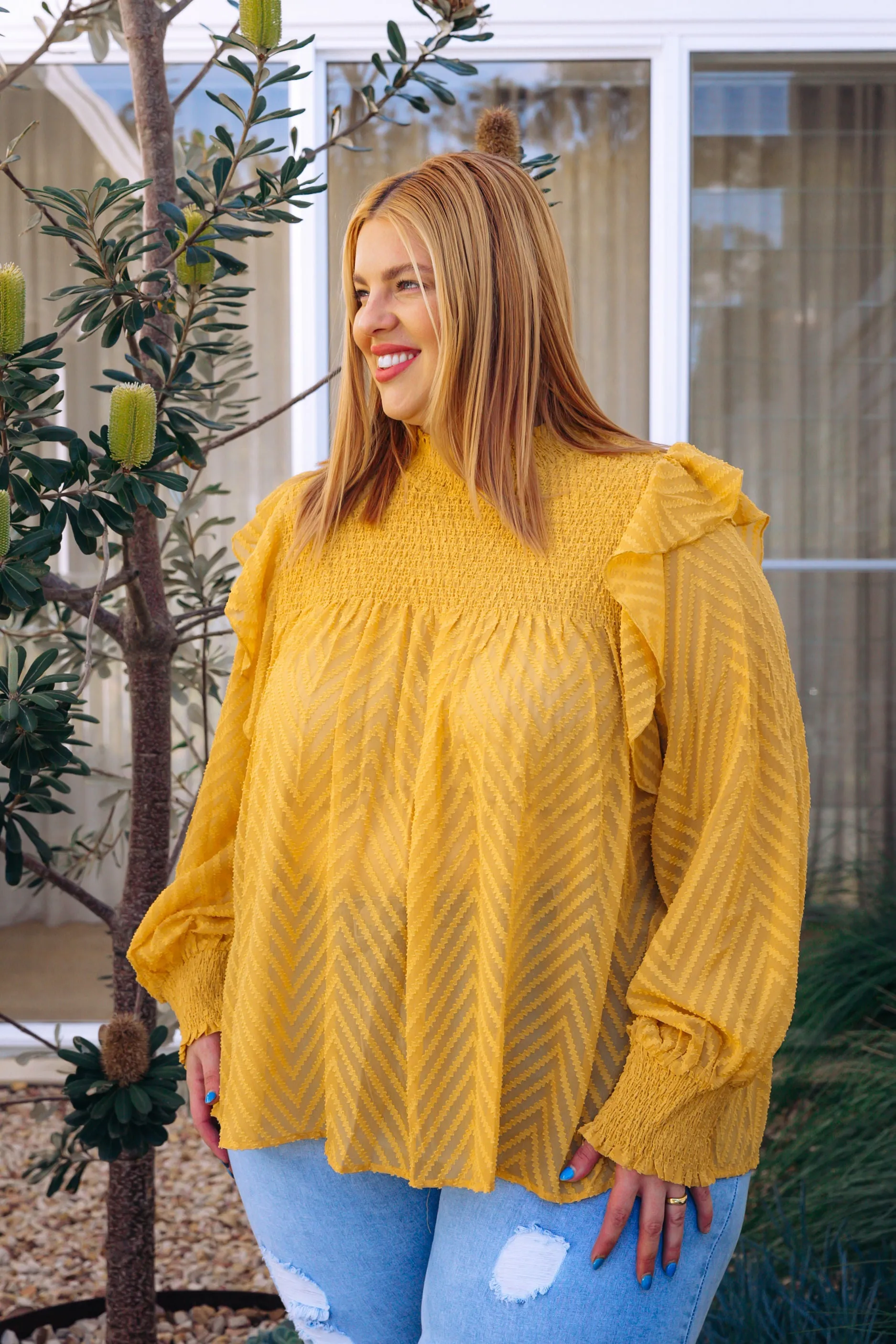Cora Long Sleeve Top in Mustard