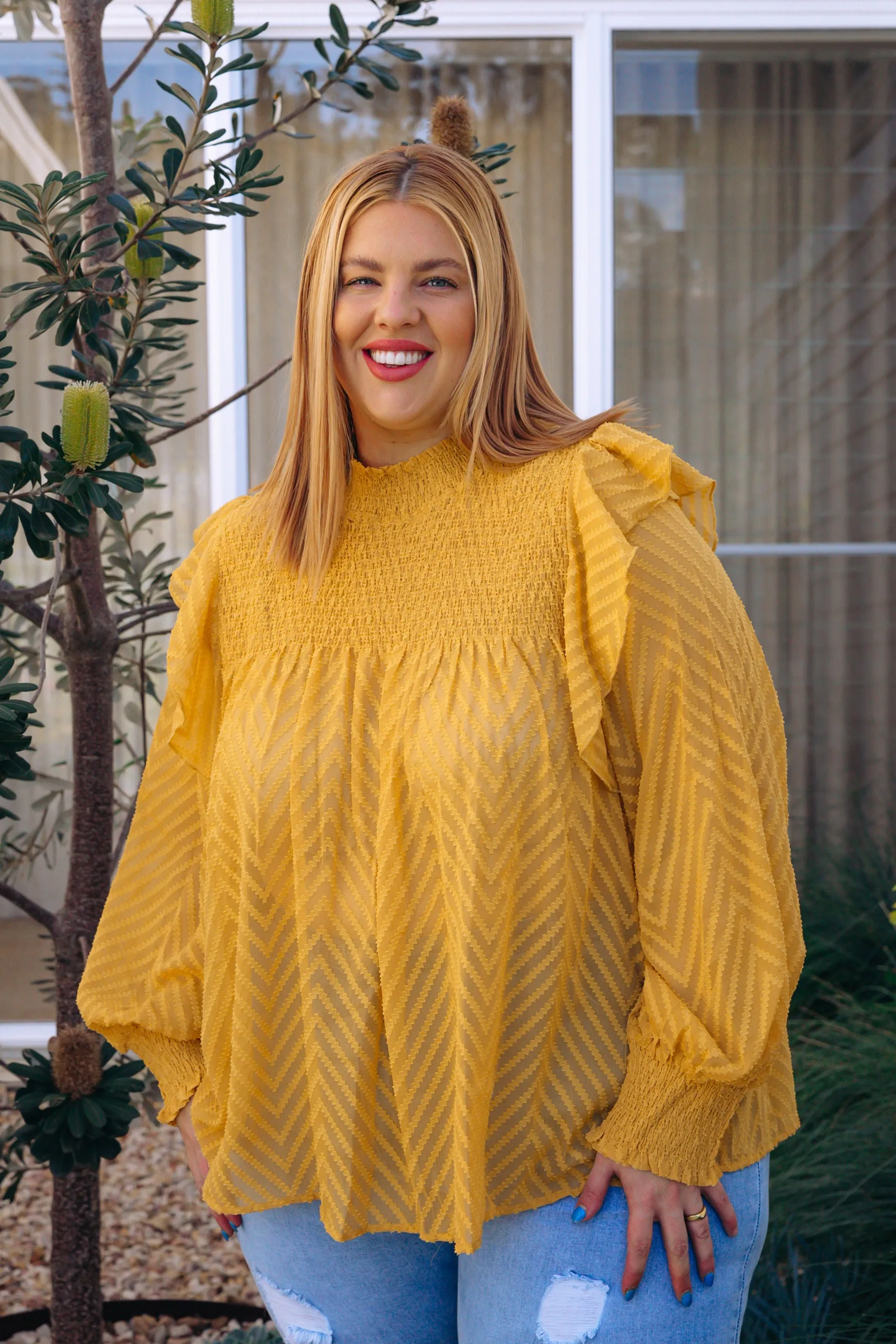 Cora Long Sleeve Top in Mustard