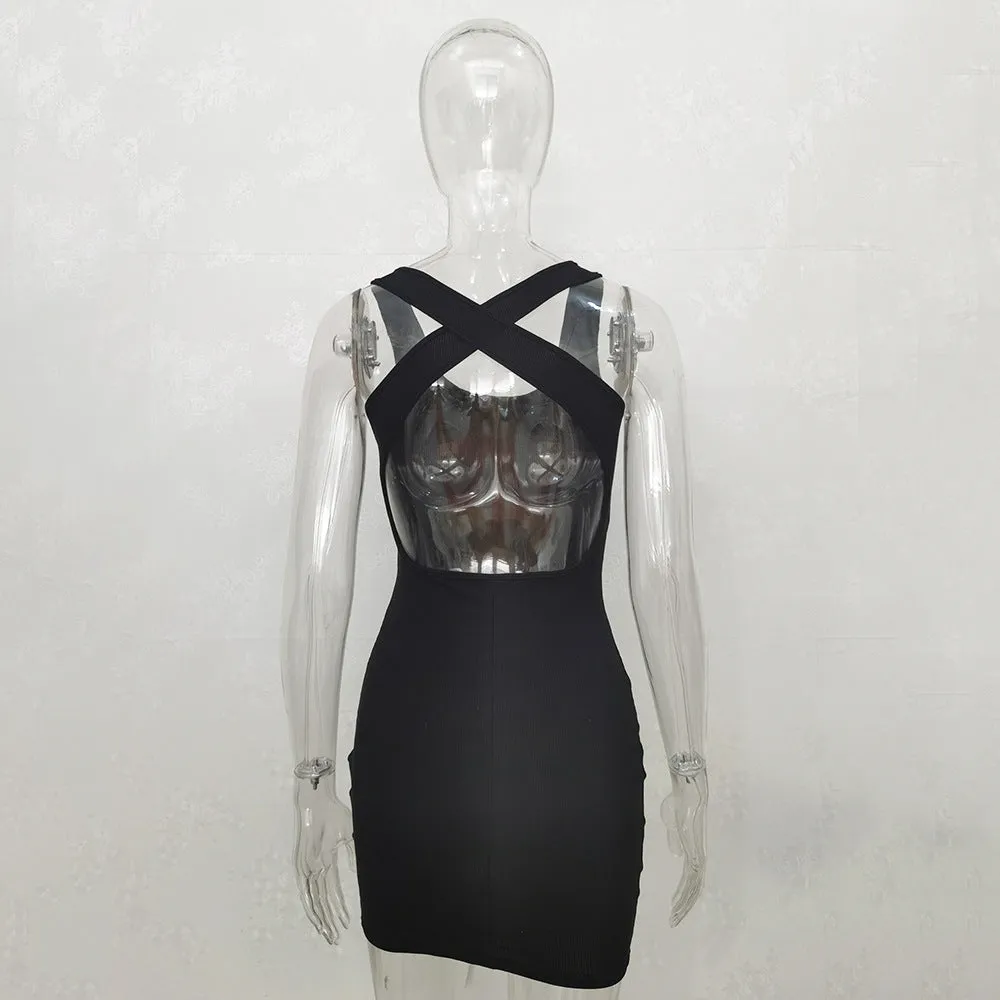 Cross Open Back Threaded Vest Dress