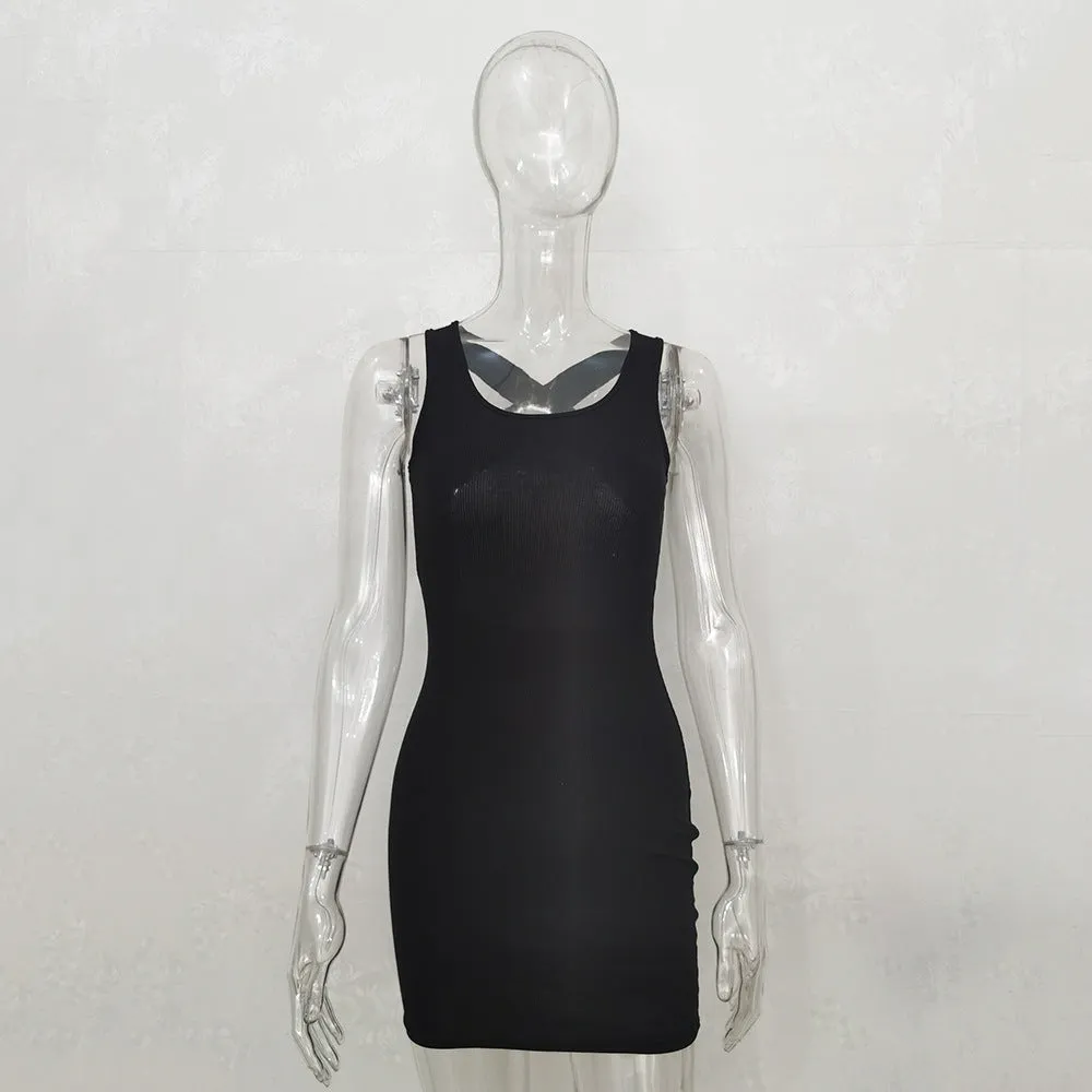 Cross Open Back Threaded Vest Dress