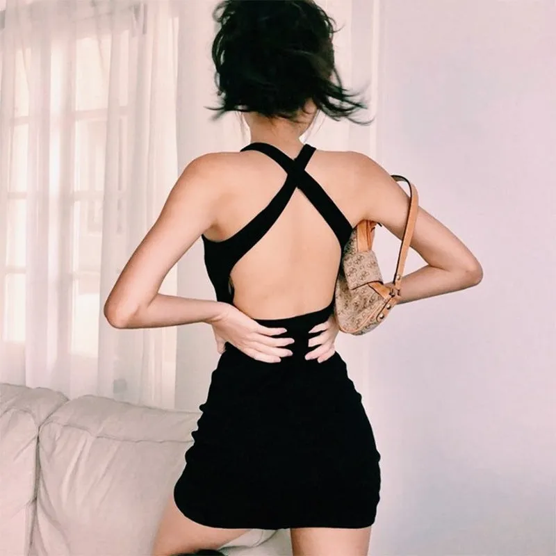 Cross Open Back Threaded Vest Dress