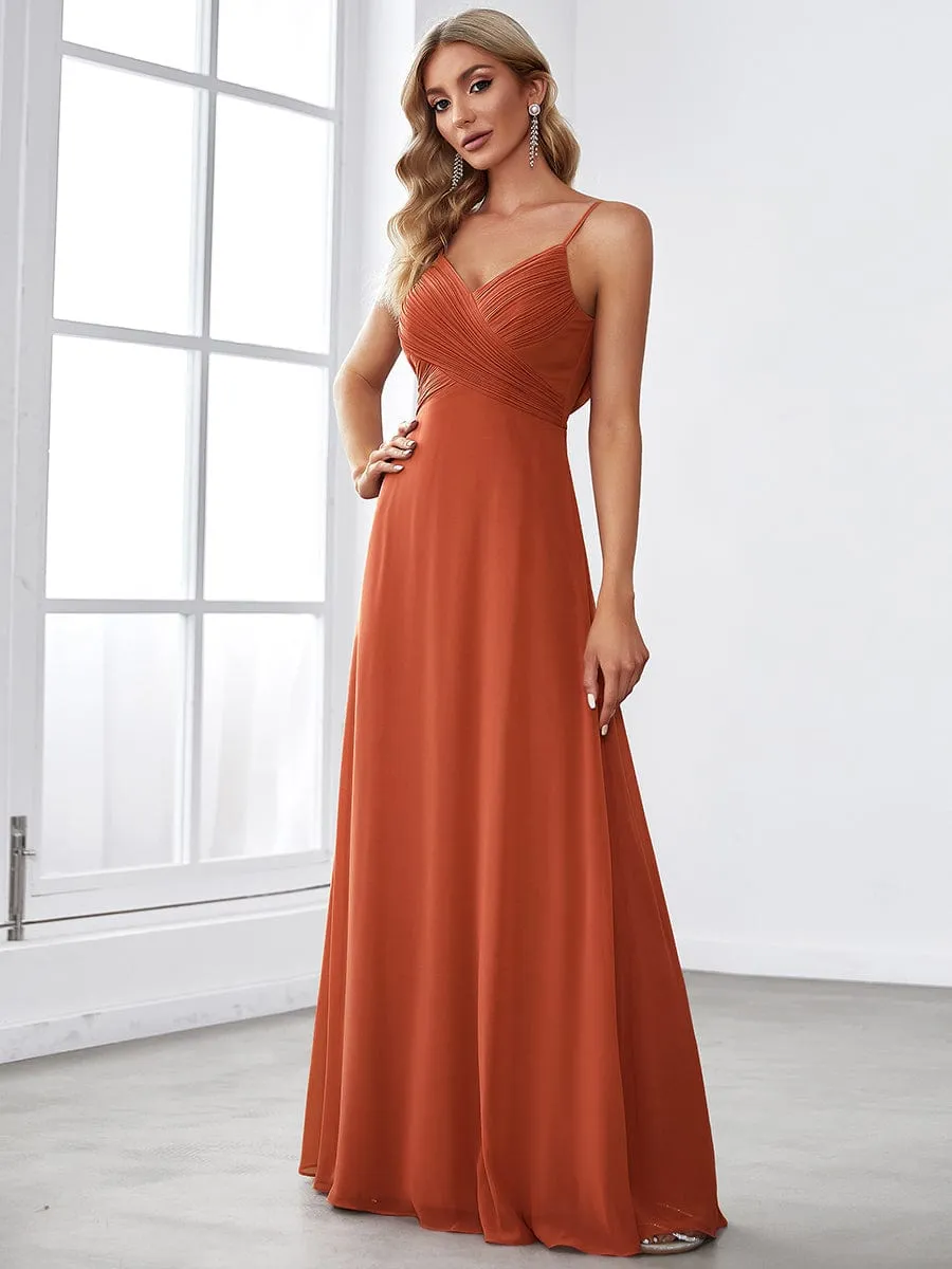 Custom Size Spaghetti Strap Criss-Cross V-Neck Bridesmaid Dress