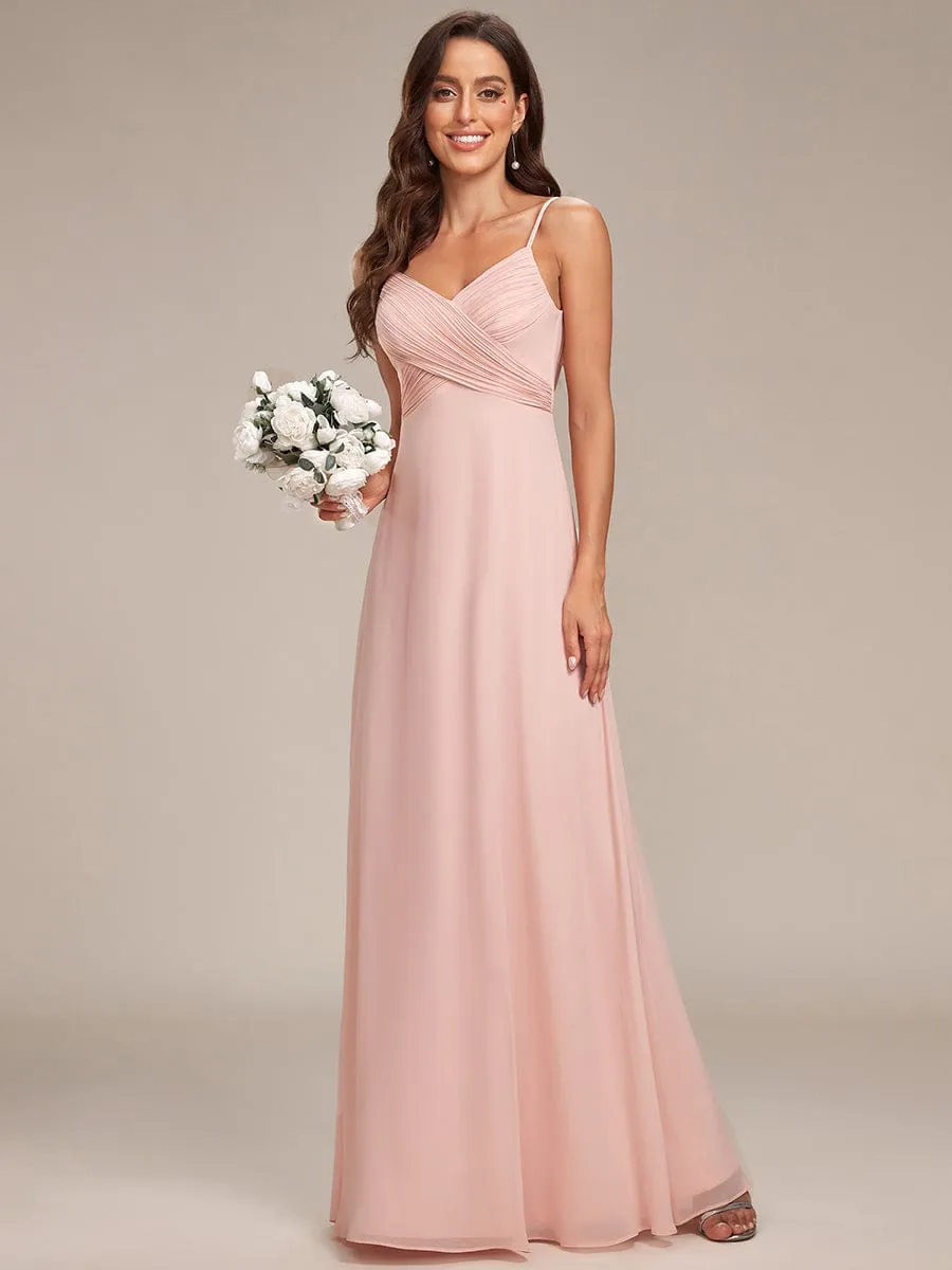 Custom Size Spaghetti Strap Criss-Cross V-Neck Bridesmaid Dress