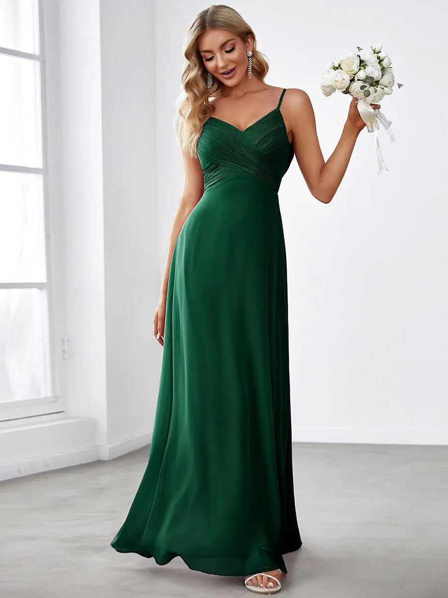 Custom Size Spaghetti Strap Criss-Cross V-Neck Bridesmaid Dress