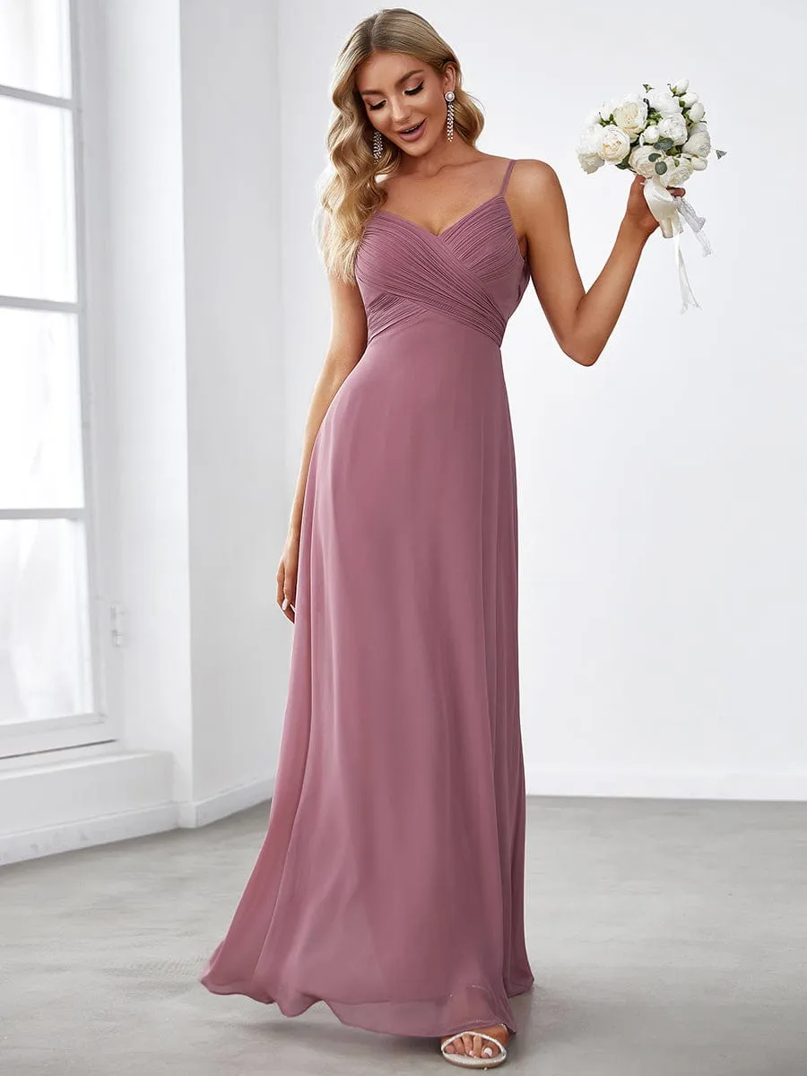 Custom Size Spaghetti Strap Criss-Cross V-Neck Bridesmaid Dress