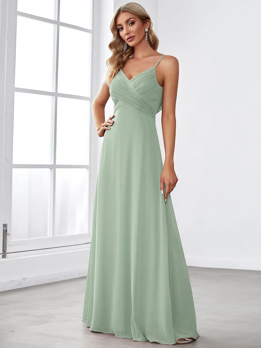 Custom Size Spaghetti Strap Criss-Cross V-Neck Bridesmaid Dress
