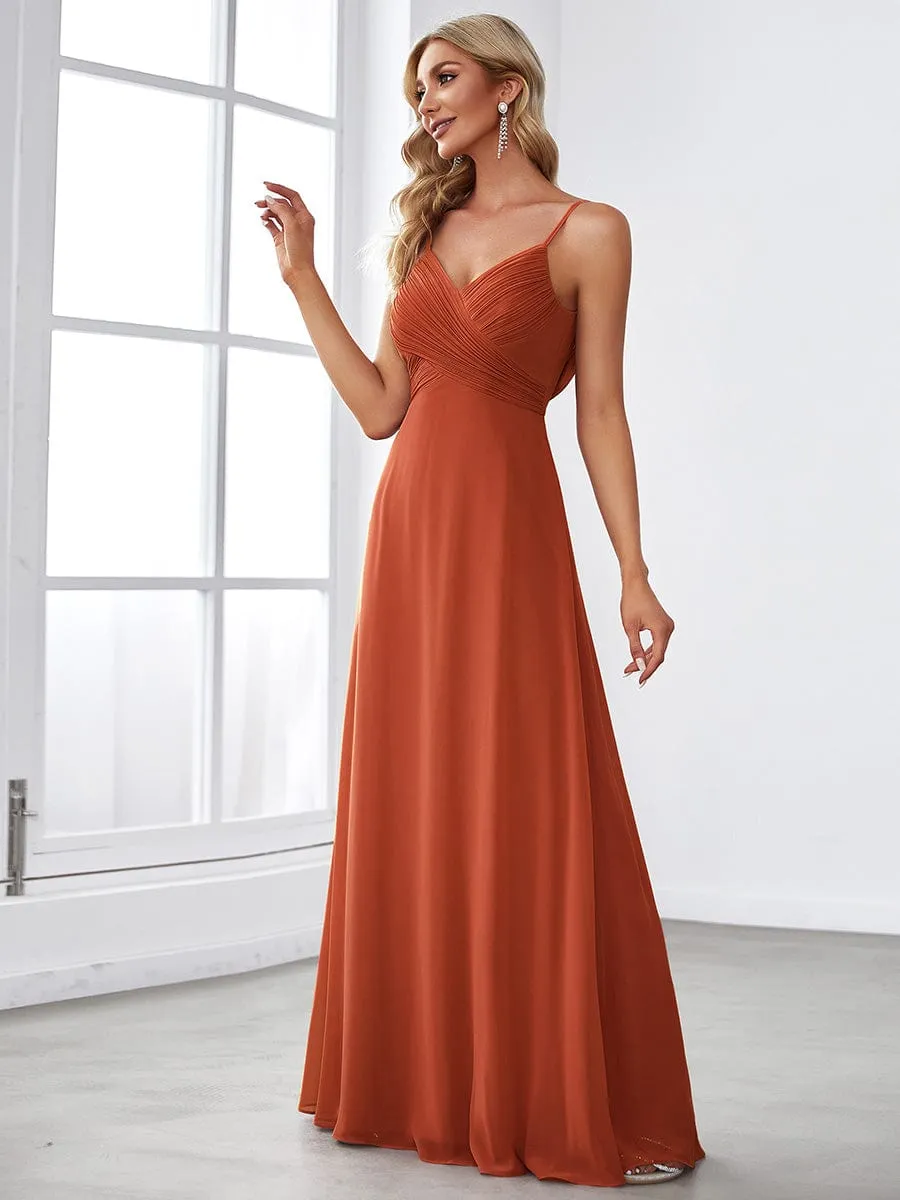 Custom Size Spaghetti Strap Criss-Cross V-Neck Bridesmaid Dress
