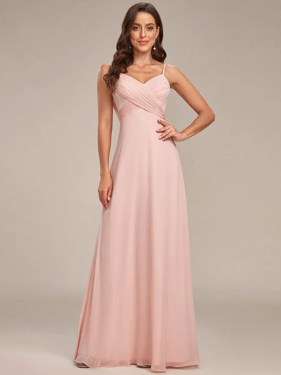 Custom Size Spaghetti Strap Criss-Cross V-Neck Bridesmaid Dress