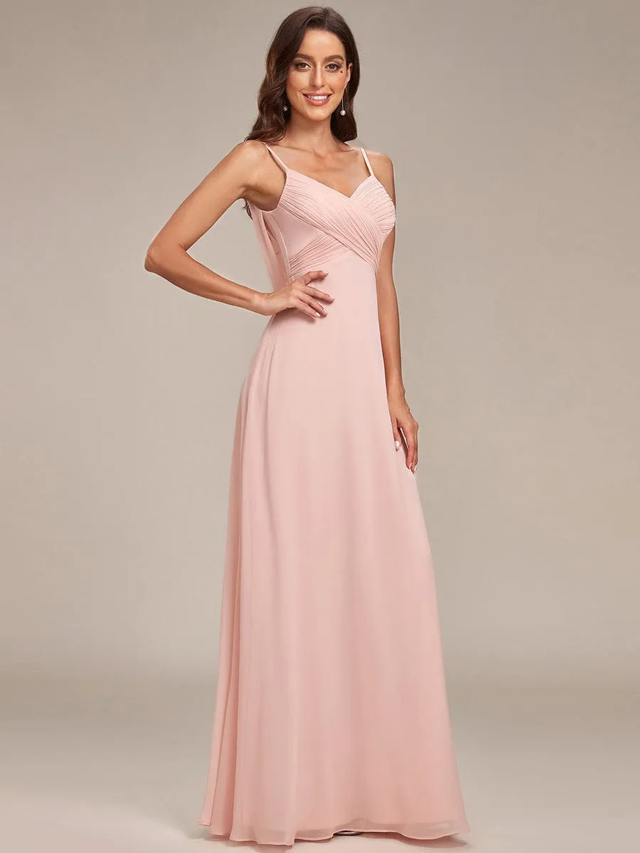 Custom Size Spaghetti Strap Criss-Cross V-Neck Bridesmaid Dress
