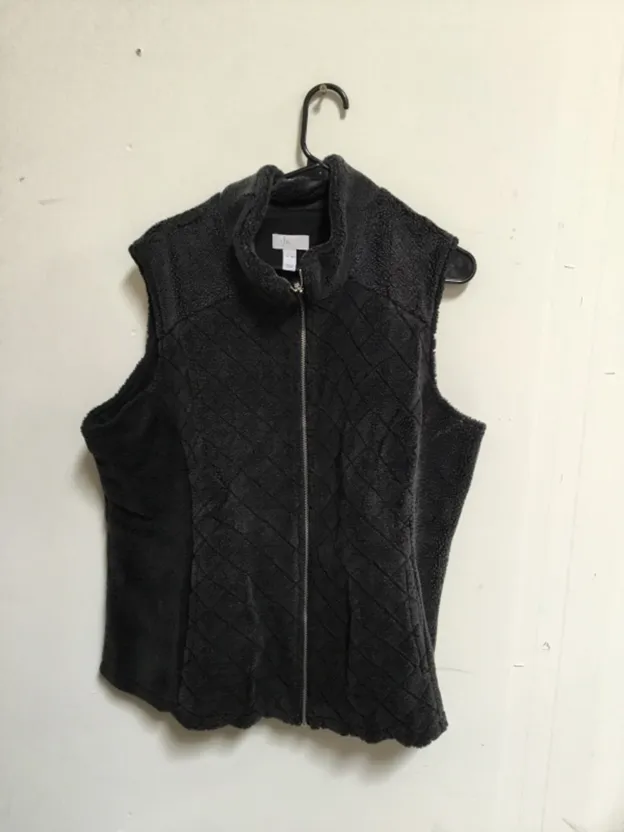Denim & Co. Active Quilted Zip Front Frosted Sherpa Vest X-Large Black