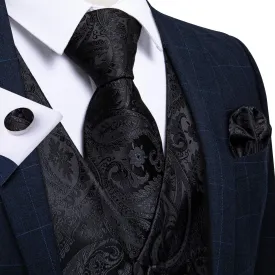 DiBanGu Mens Vest and Tie Set Formal Paisley Waistcoat and Necktie Pocket Square Cufflinks Silk Suit Vest for Tuxedo Wedding