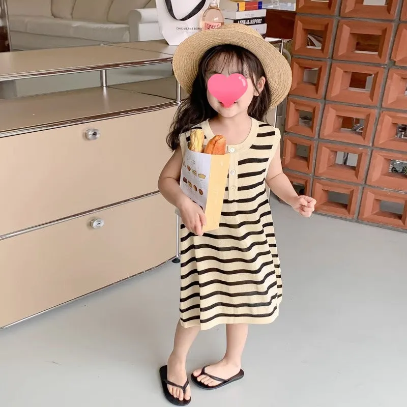 DUNNMALL  Girls Dress  New Summer Korean Style Children's Baby Western Style Fashion Summer Stripes Vest Princess Dress