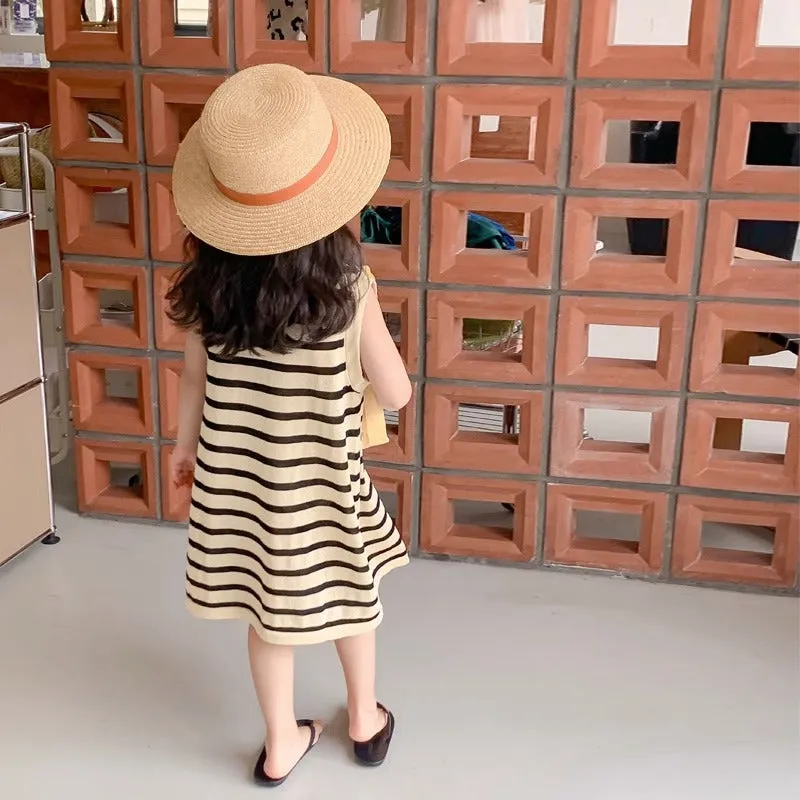 DUNNMALL  Girls Dress  New Summer Korean Style Children's Baby Western Style Fashion Summer Stripes Vest Princess Dress