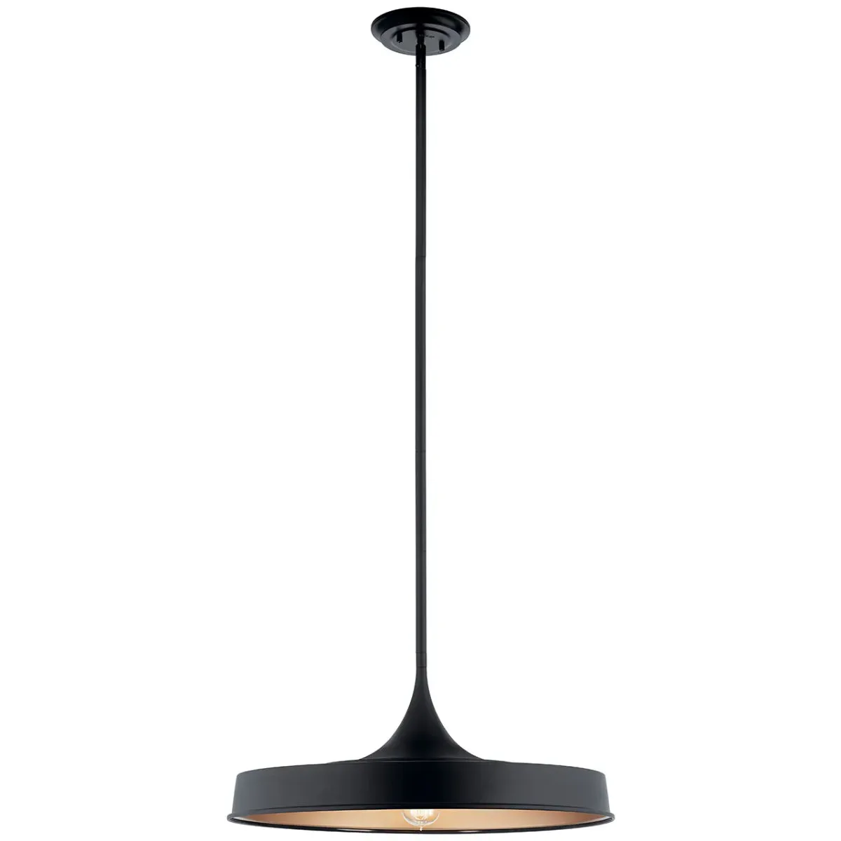 Elias 22" 1-Light Convertible Pendant Light with Metal Dome Shade, Black Finish