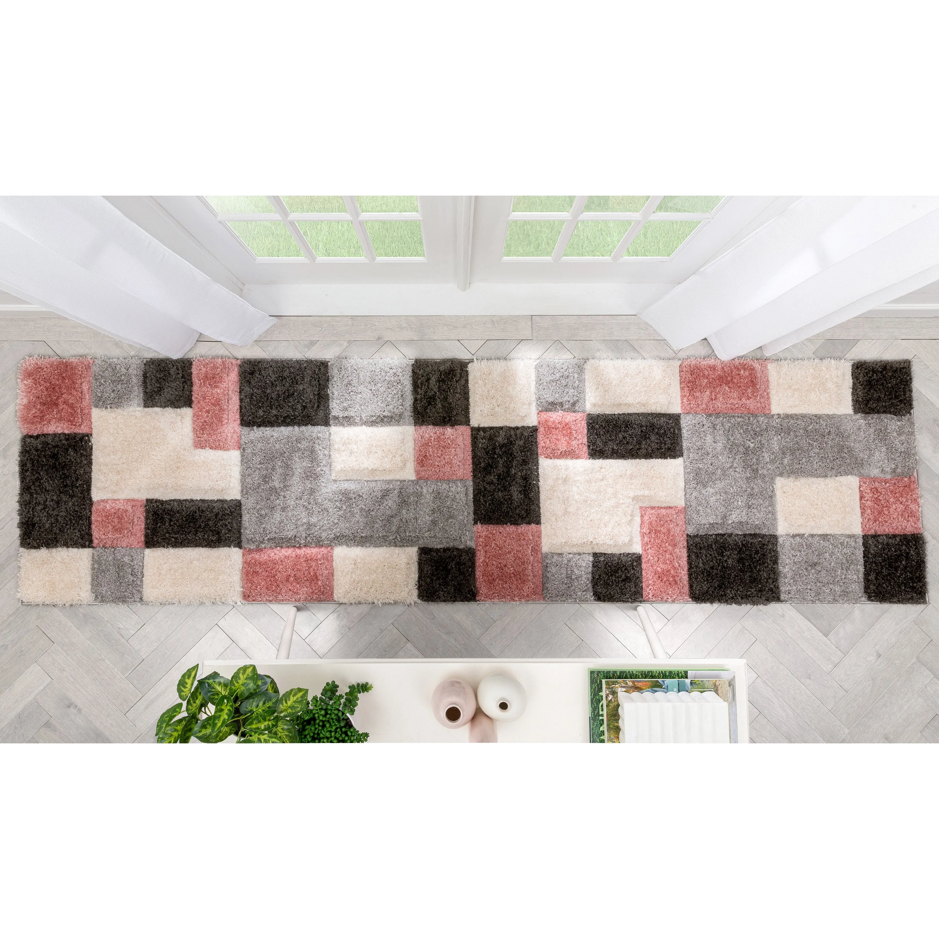 Escondido Blush Modern Geometric 3D Textured Shag Rug