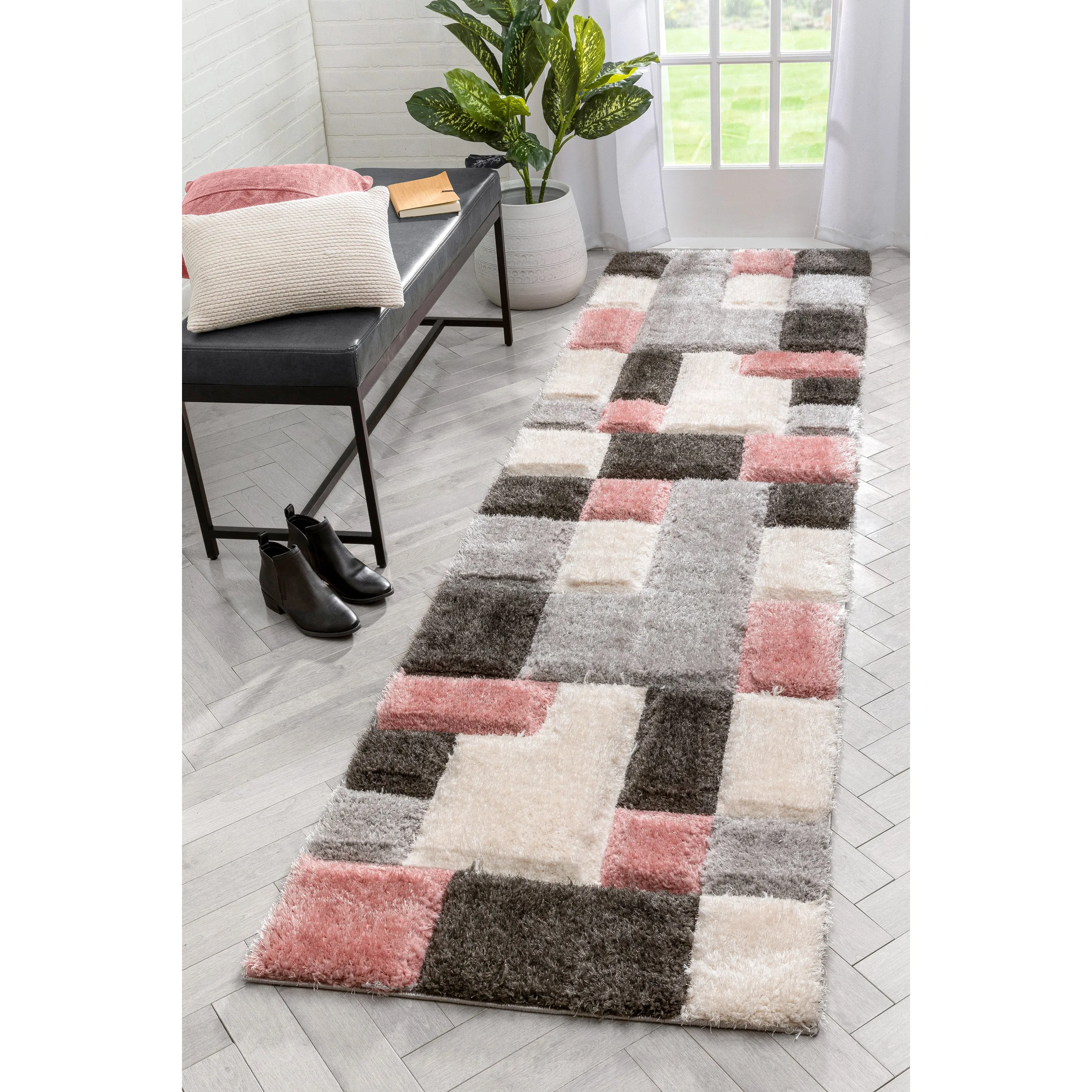 Escondido Blush Modern Geometric 3D Textured Shag Rug