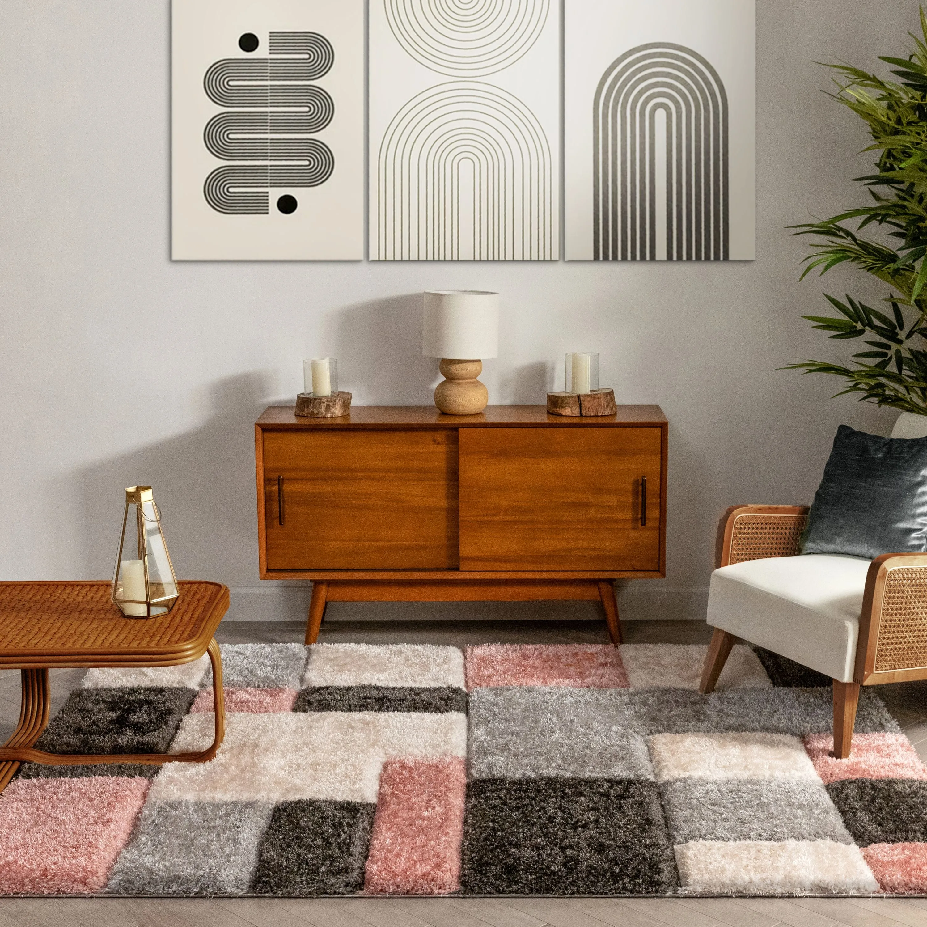 Escondido Blush Modern Geometric 3D Textured Shag Rug