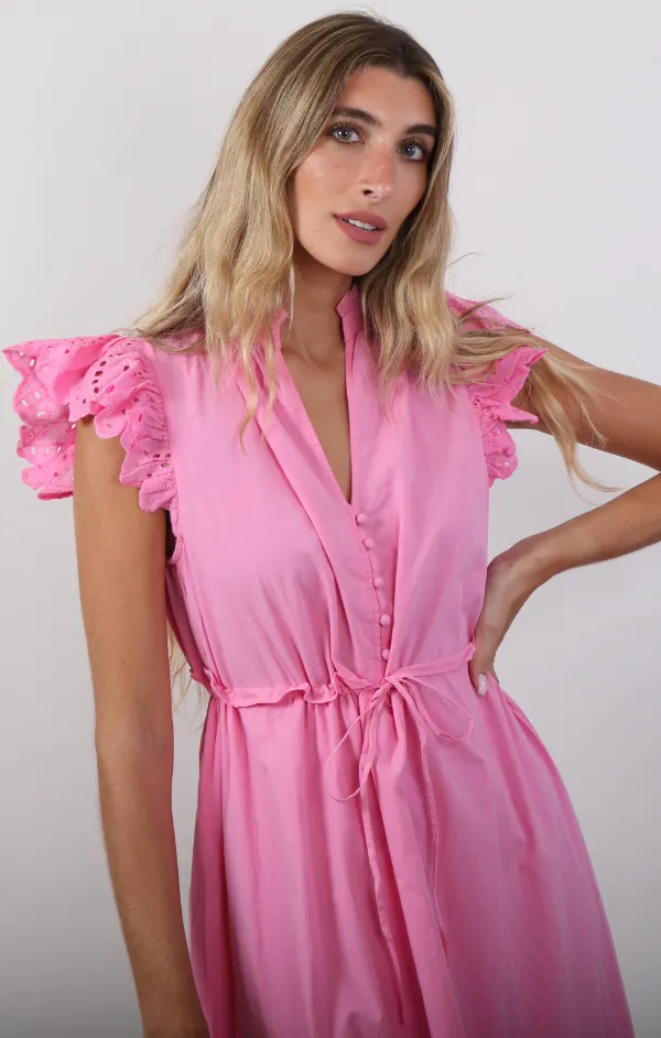 Eyelet Ruffle Midi Dress