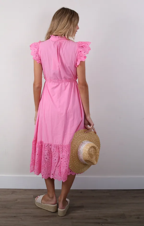 Eyelet Ruffle Midi Dress