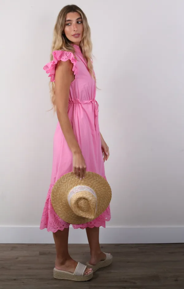 Eyelet Ruffle Midi Dress