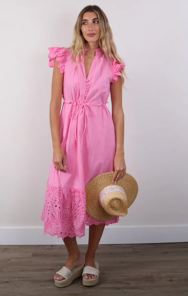 Eyelet Ruffle Midi Dress