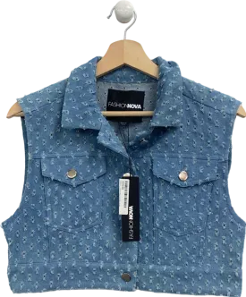 Fashion Nova Medium Blue Wash Real Groove Crop Trucker Vest XS