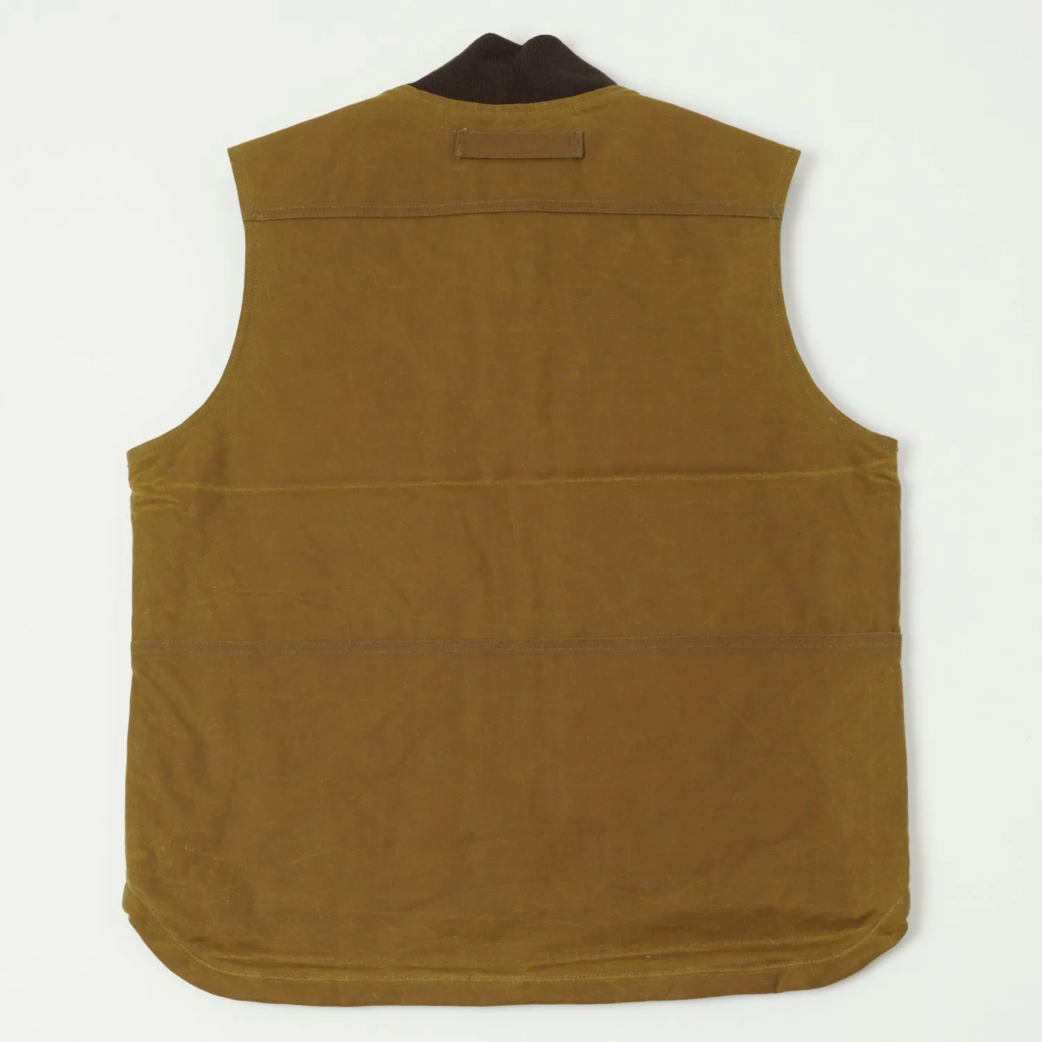 Dark Tan Filson Tin Cloth Insulated Work Vest with Modified Title