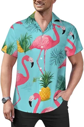 Flamingo Print Print Cuban Collar Shirt Classic Design for Comfort and Style