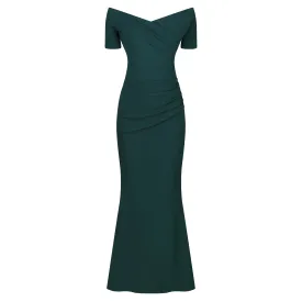 Forest Green Bardot Capped Sleeve Maxi Dress