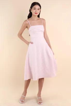 GAZANIA EMBOSSED MIDI DRESS IN SOFT PINK