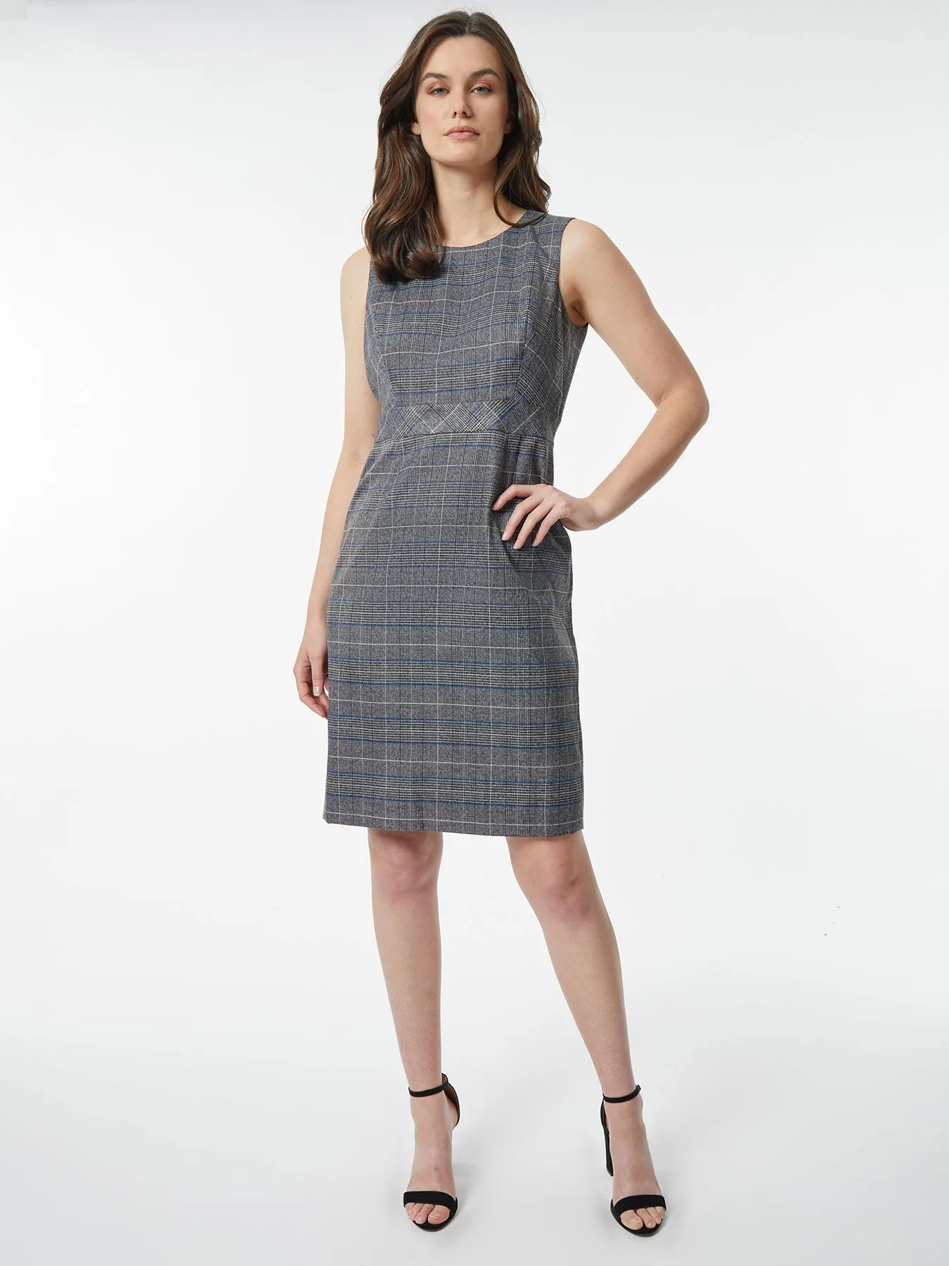 Glen Plaid Banded Waist Sheath Dress