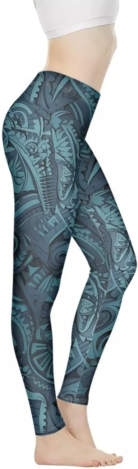 Graffiti Painting Women's High Waist Pants Camouflage Green Yoga Trousers Pants Modern Arts Running Leggings