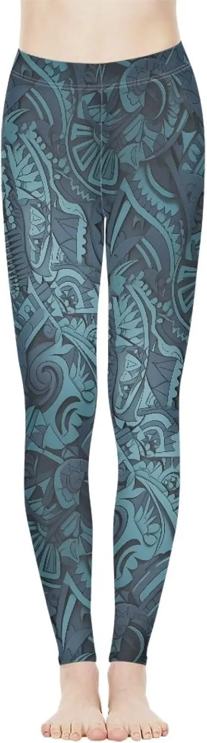 Graffiti Painting Women's High Waist Pants Camouflage Green Yoga Trousers Pants Modern Arts Running Leggings